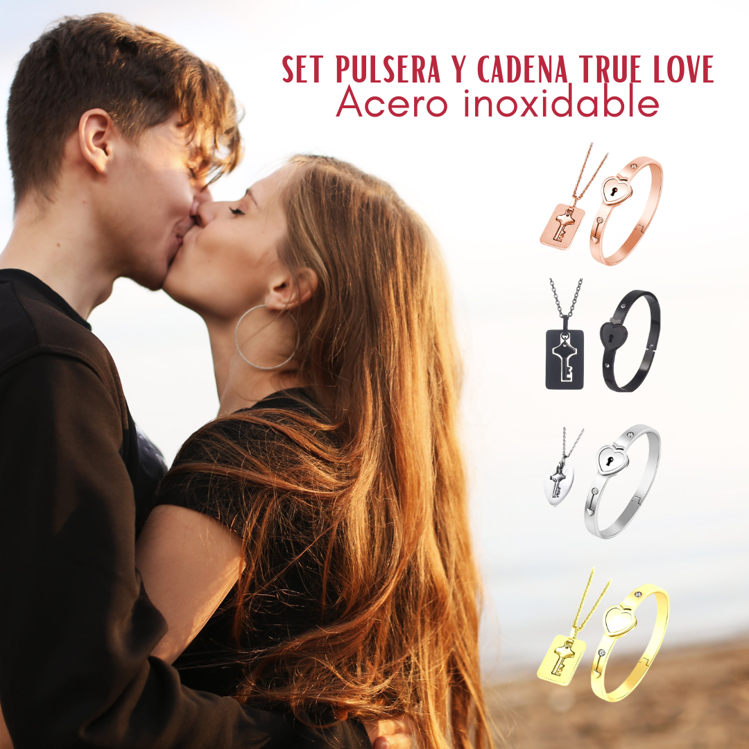 PRODUCTO EXCLUSIVO SET DE JOYERIA TRUE LOVE: CADENA + PULSERA ACERO INOXIDABLE